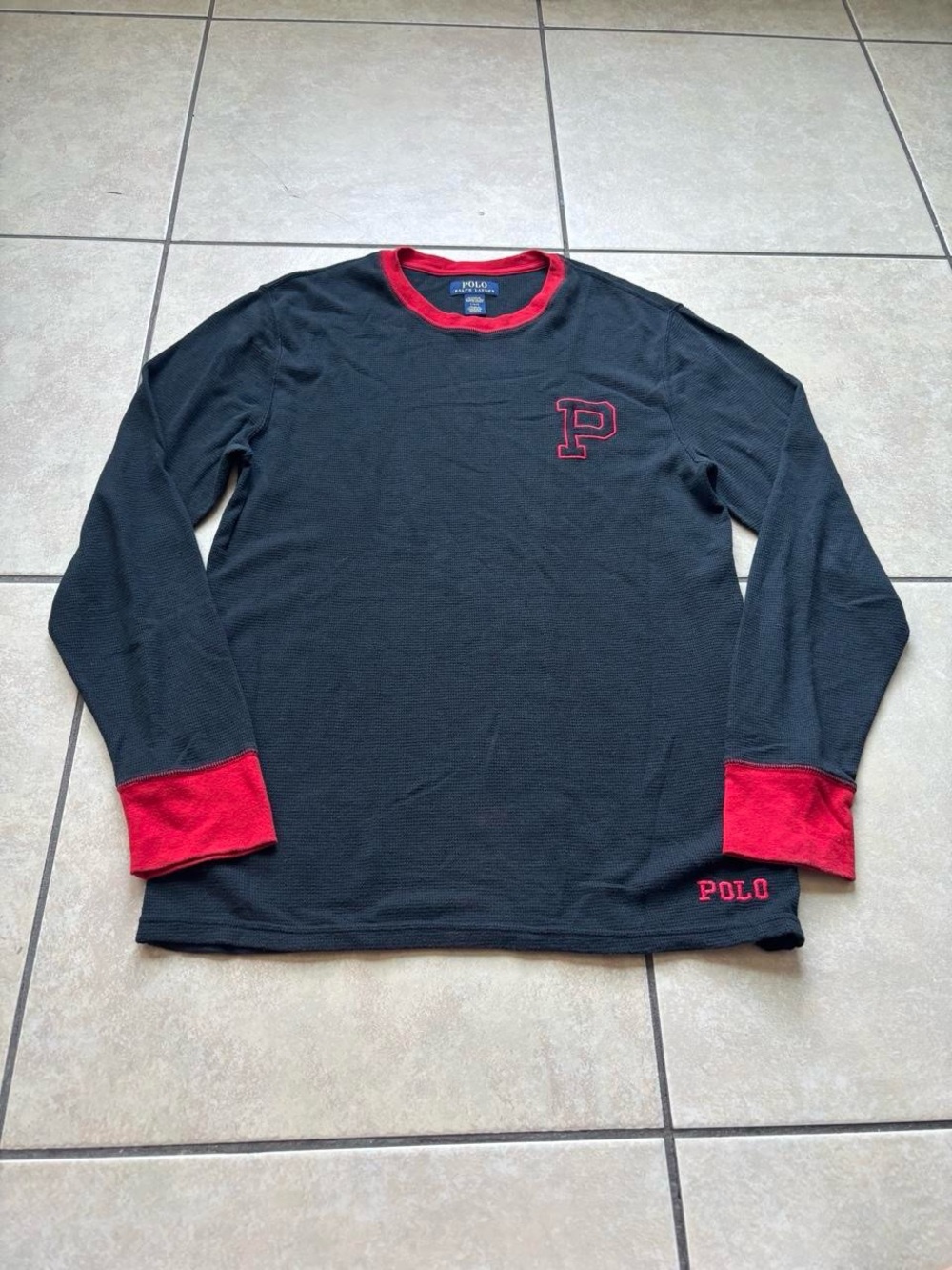 Polo by Ralph Lauren Black Long-Sleeve Thermal Shirt with Red Trim